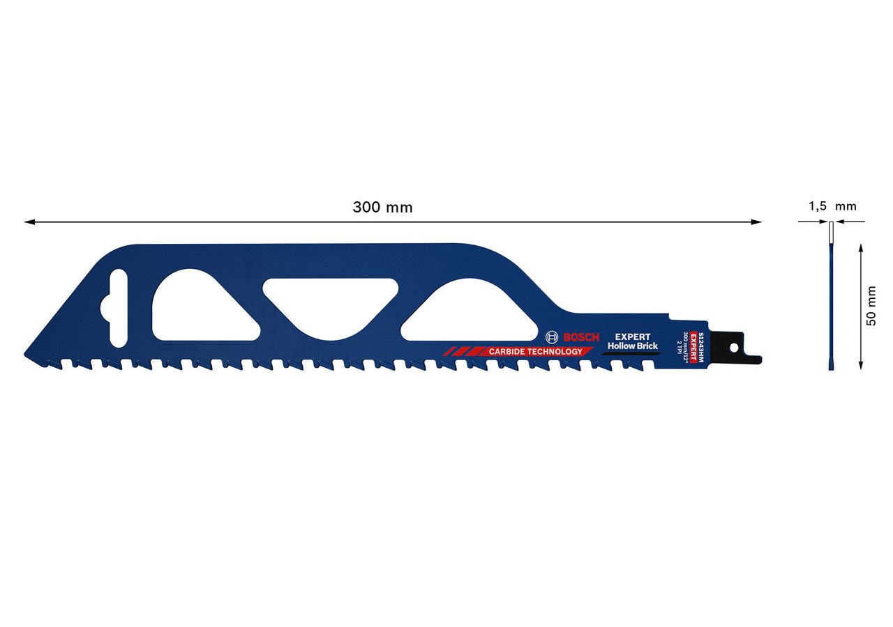 Bosch 2608900417 EXPERT S1243HM Carbide Reciprocating Saw Blade for Hollow Brick 300mm 2TPI