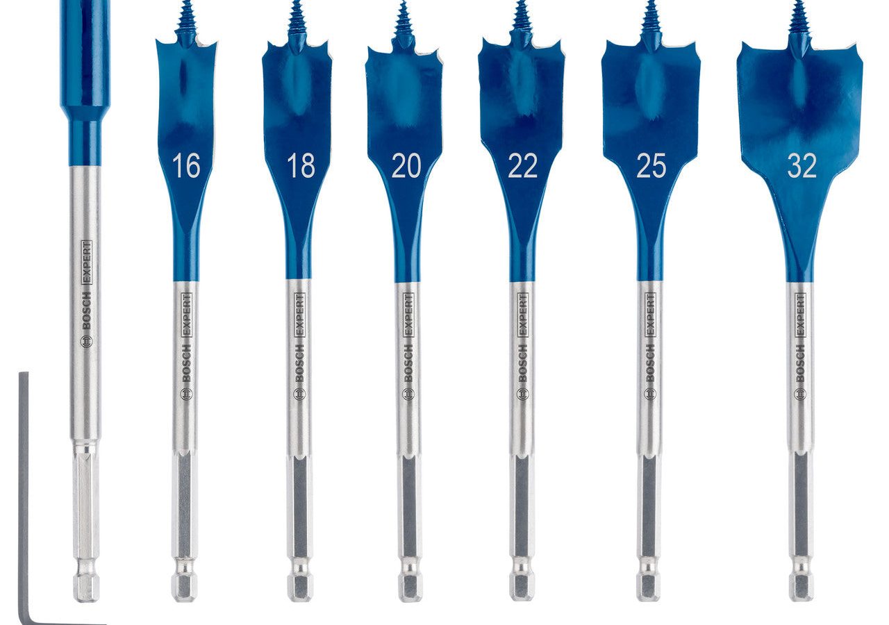 Bosch 2608900334 EXPERT Self Cut Speed Spade Drill Bit Set for Wood 16-32mm + 152mm Extension (7 Piece)