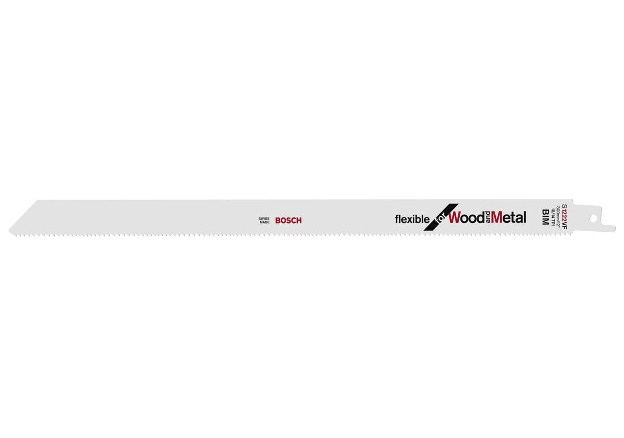 Bosch 2608656022 S1222VF Bi-Metal Flexible Reciprocating Saw Blade for Wood & Metal 300mm 10-14TPI (Pack of 5)
