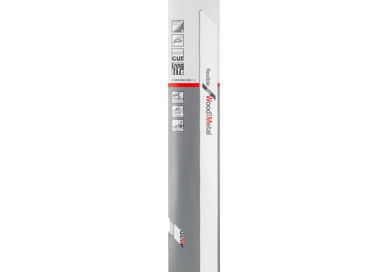 Bosch 2608656022 S1222VF Bi-Metal Flexible Reciprocating Saw Blade for Wood & Metal 300mm 10-14TPI (Pack of 5)