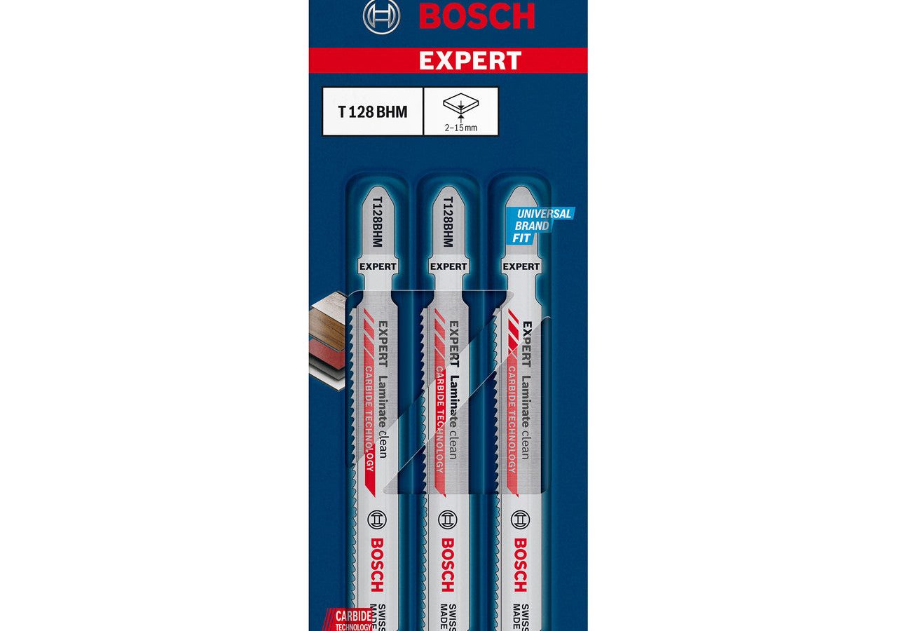 Bosch 2608900542 EXPERT T128BHM Carbide Clean Jigsaw Blade for Laminate 92mm 14TPI (Pack of 3)