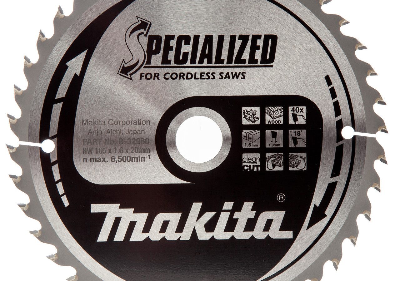 Makita B-32960 SPECIALIZED TCT Cordless Circular Saw Blade for Wood 165 x 20mm x 40T
