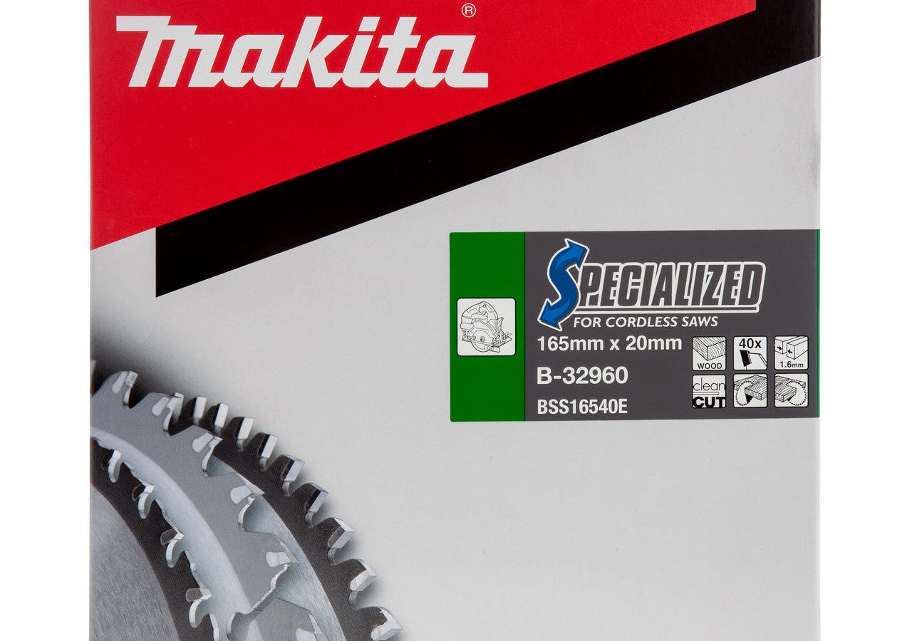Makita B-32960 SPECIALIZED TCT Cordless Circular Saw Blade for Wood 165 x 20mm x 40T