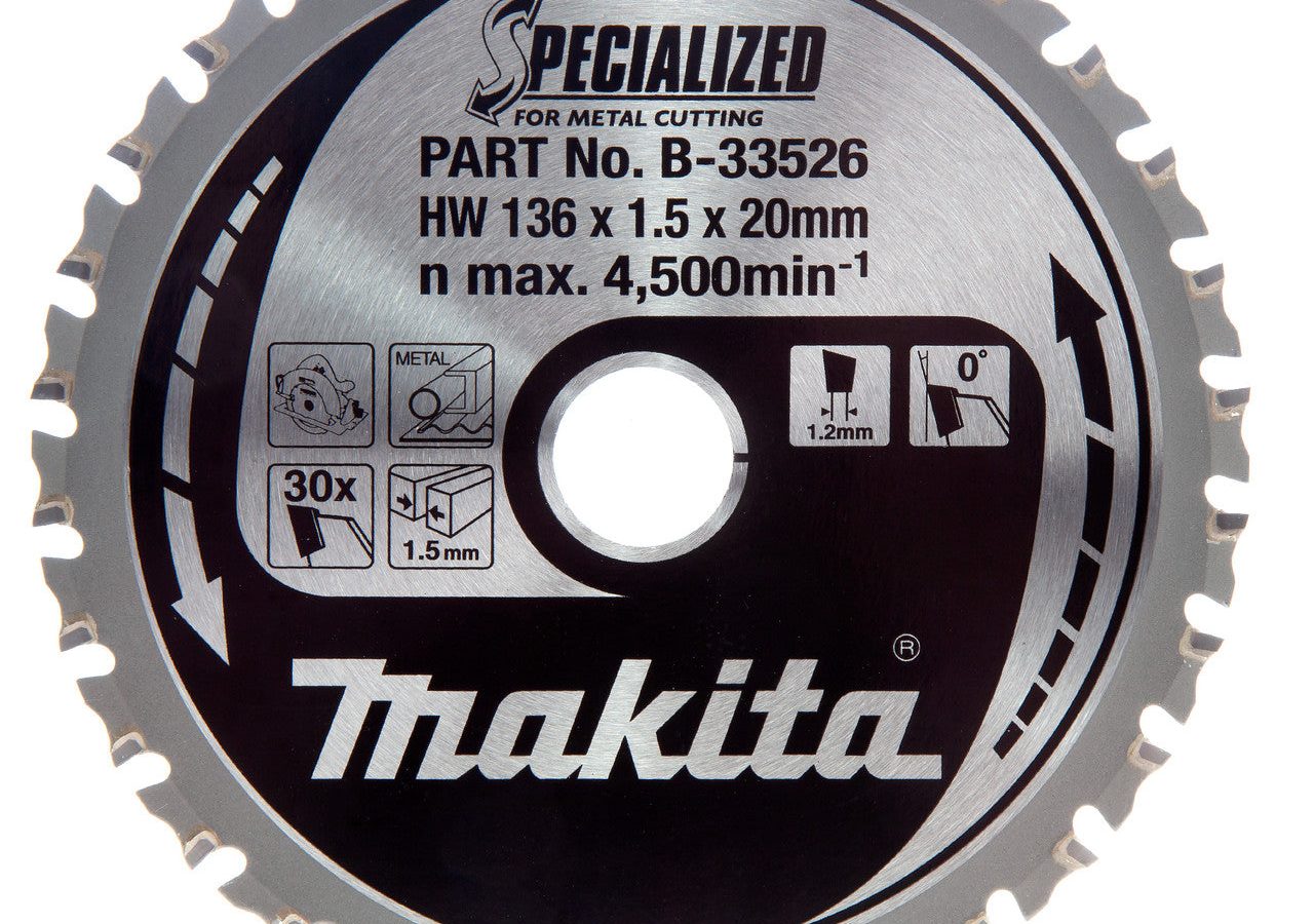Makita B-33526 SPECIALIZED TCT Circular Saw Blade for Mild Steel 136 x 20mm x 30T