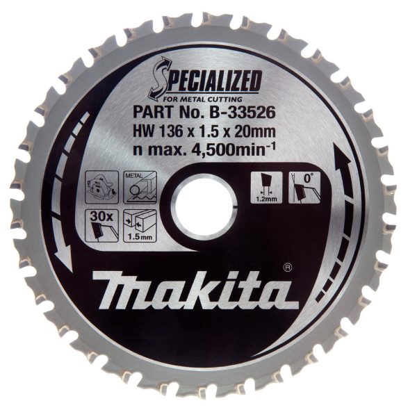 Makita B-33526 SPECIALIZED TCT Circular Saw Blade for Mild Steel 136 x 20mm x 30T