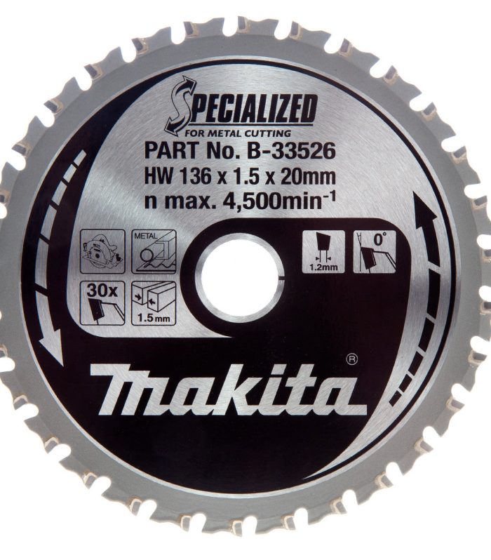 Makita B-33526 SPECIALIZED TCT Circular Saw Blade for Mild Steel 136 x 20mm x 30T