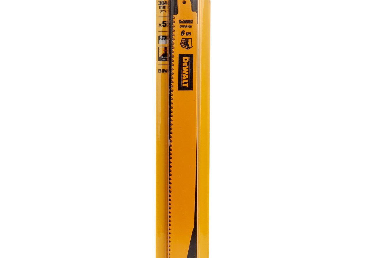DeWalt DT90382-QZ Bi-Metal Demolition Reciprocating Saw Blade for Wood with Nails 304mm 6TPI (Pack of 5)