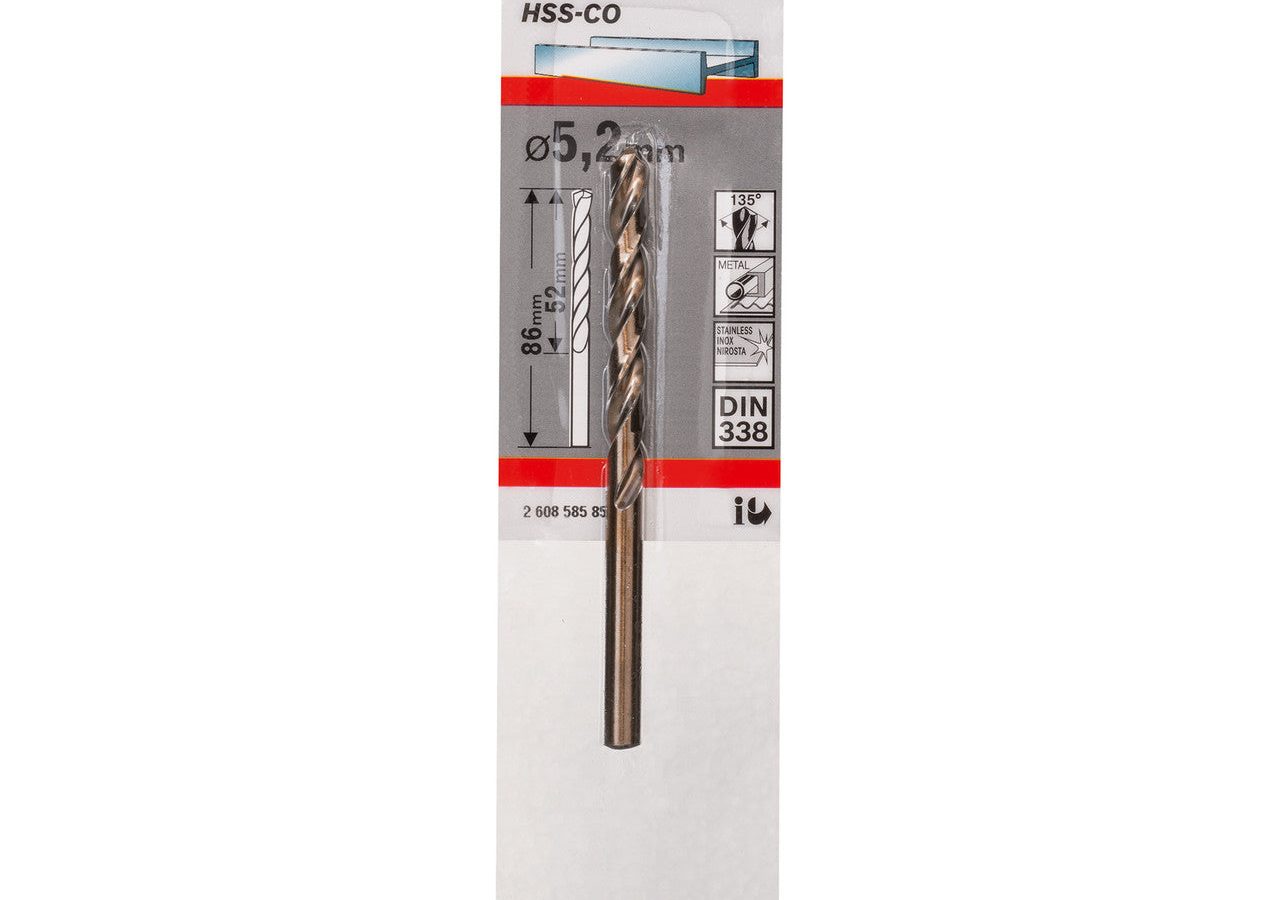 Bosch 2608585853 PRO HSS-Co Cobalt Twist Drill Bit for Metal 5.2 x 52 x 86mm