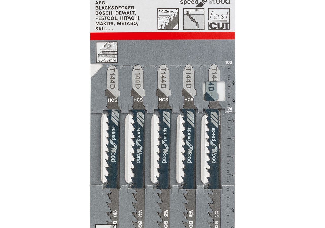 Bosch 2608630040 T144D HCS Speed Jigsaw Blade for Wood 100mm (Pack of 5)