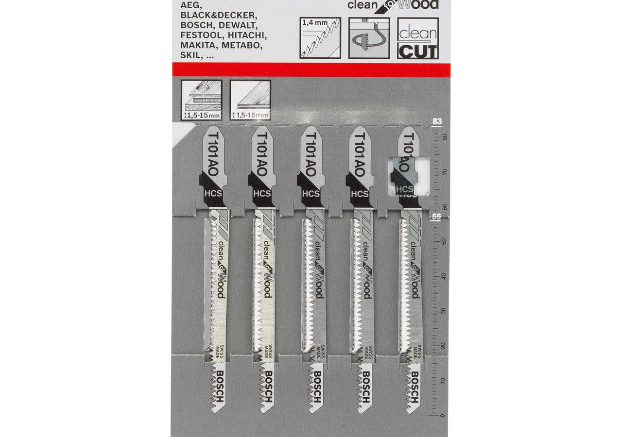 Bosch 2608630031 T101AO HCS Clean Curve Jigsaw Blade for Wood 83mm (Pack of 5)