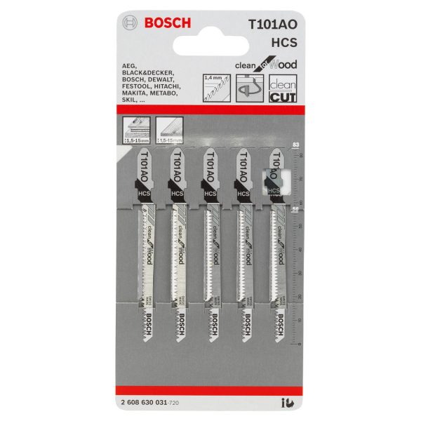 Bosch 2608630031 T101AO HCS Clean Curve Jigsaw Blade for Wood 83mm (Pack of 5)