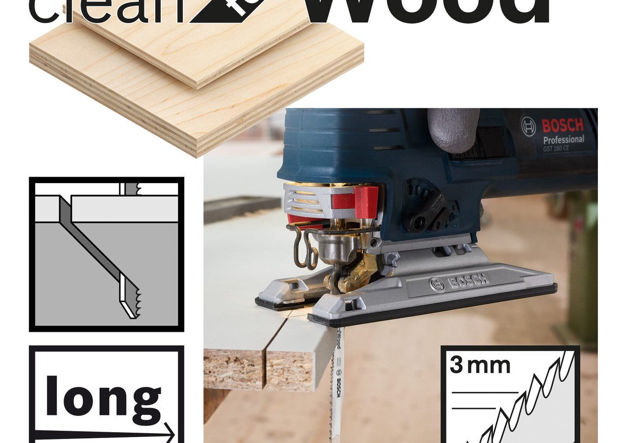Bosch 2608637590 T301CD HCS Clean Jigsaw Blade for Wood 117mm (Pack of 5)
