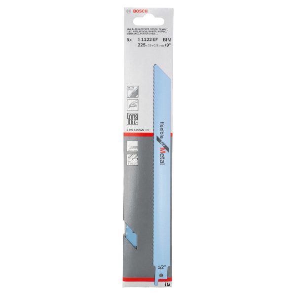 Bosch 2608656020 S1122EF Bi-Metal Flexible Reciprocating Saw Blade for Thin Metal 225mm 18TPI (Pack of 5)