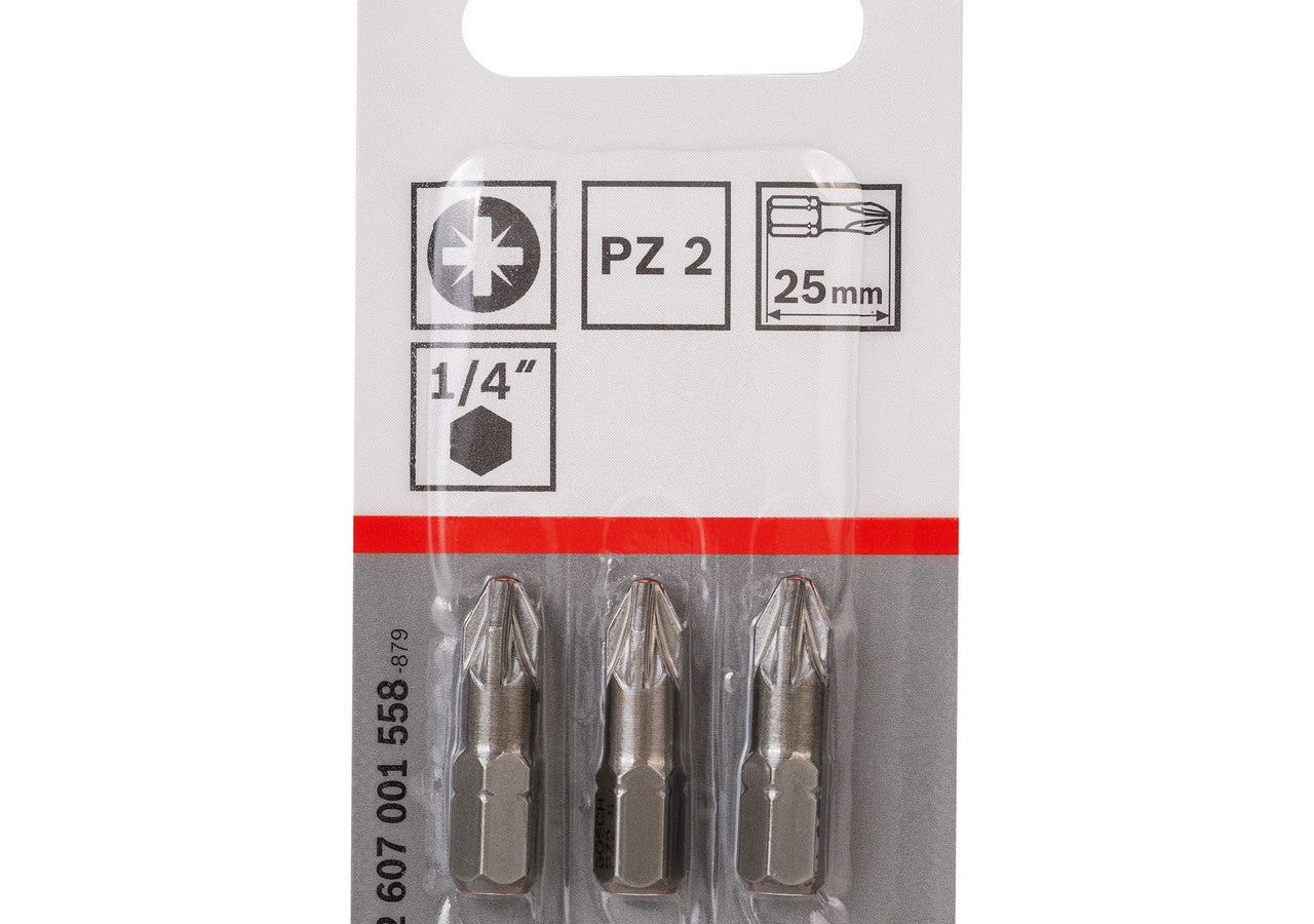 Bosch 2607001558 Extra Hard Screwdriver Bit PZ2 x 25mm (Pack of 3)