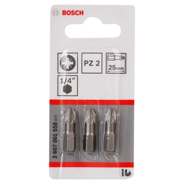 Bosch 2607001558 Extra Hard Screwdriver Bit PZ2 x 25mm (Pack of 3)
