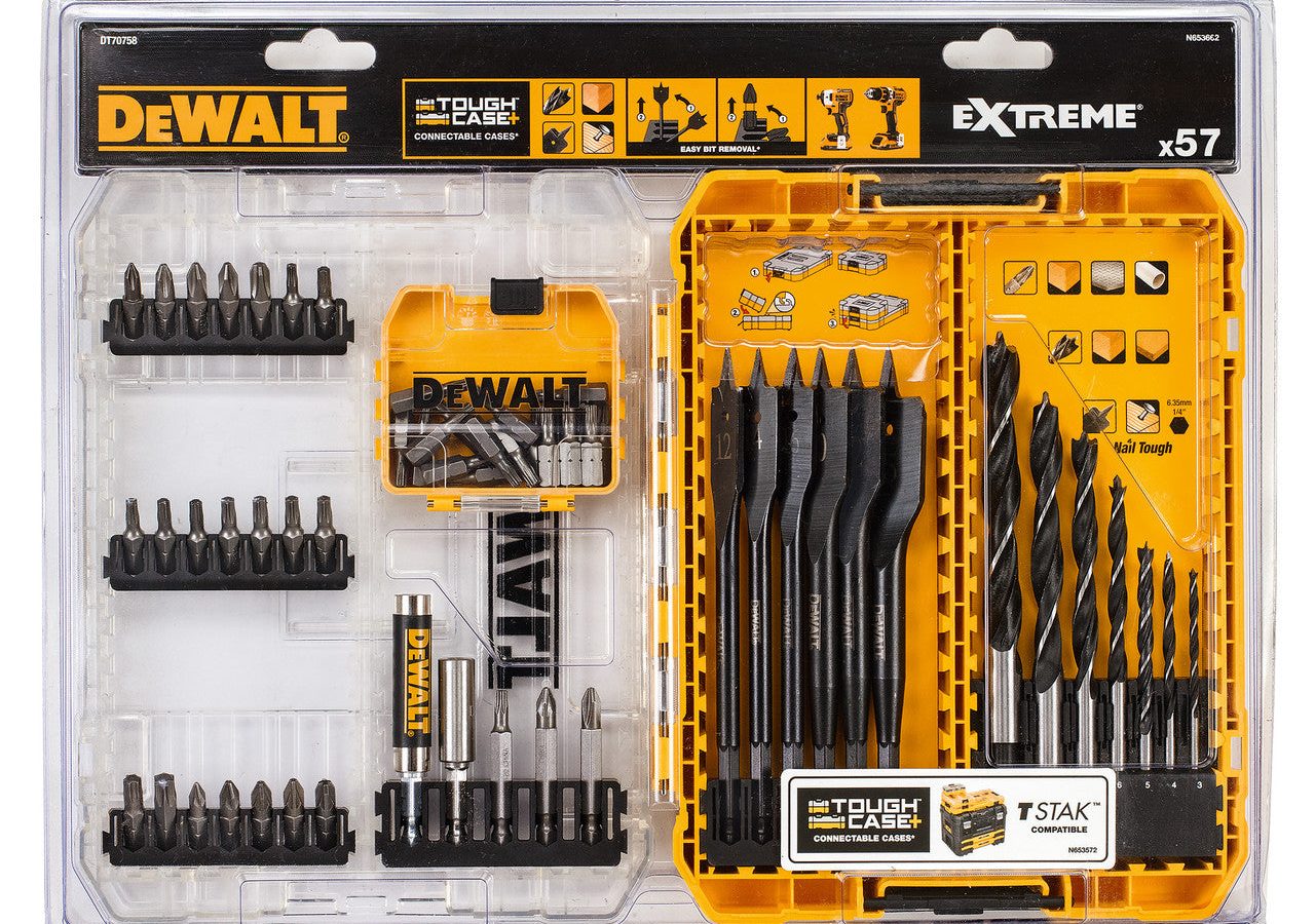DeWalt DT70758-QZ Drill Drive Bit Set with Brad Point & EXTREME Flat Wood Bits (57 Piece)