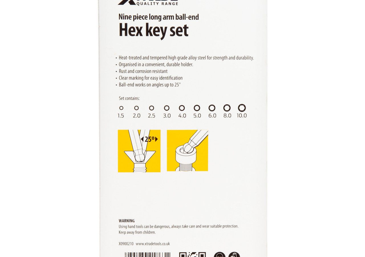 XTrade X0900210 Long Arm Ball-End Hex Key Set (9 Piece)