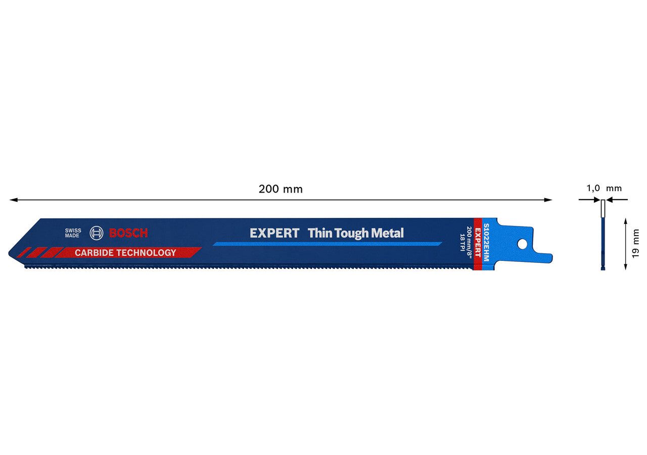 Bosch 2608900363 EXPERT S1022EHM Carbide Reciprocating Saw Blade for Thin Tough Metal 200mm 18TPI