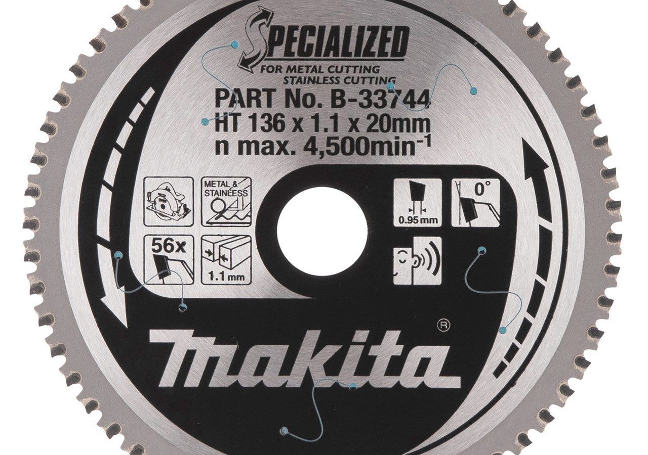 Makita B-33744 SPECIALIZED TCT Circular Saw Blade for Metal & Stainless Steel 136 x 20mm x 56T
