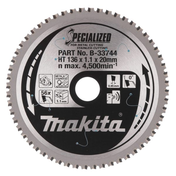 Makita B-33744 SPECIALIZED TCT Circular Saw Blade for Metal & Stainless Steel 136 x 20mm x 56T