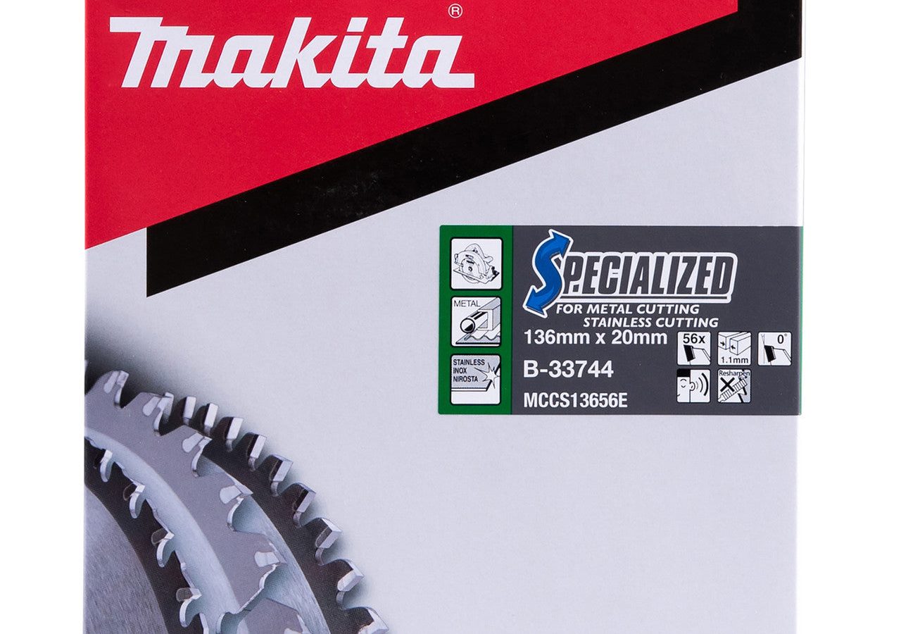 Makita B-33744 SPECIALIZED TCT Circular Saw Blade for Metal & Stainless Steel 136 x 20mm x 56T