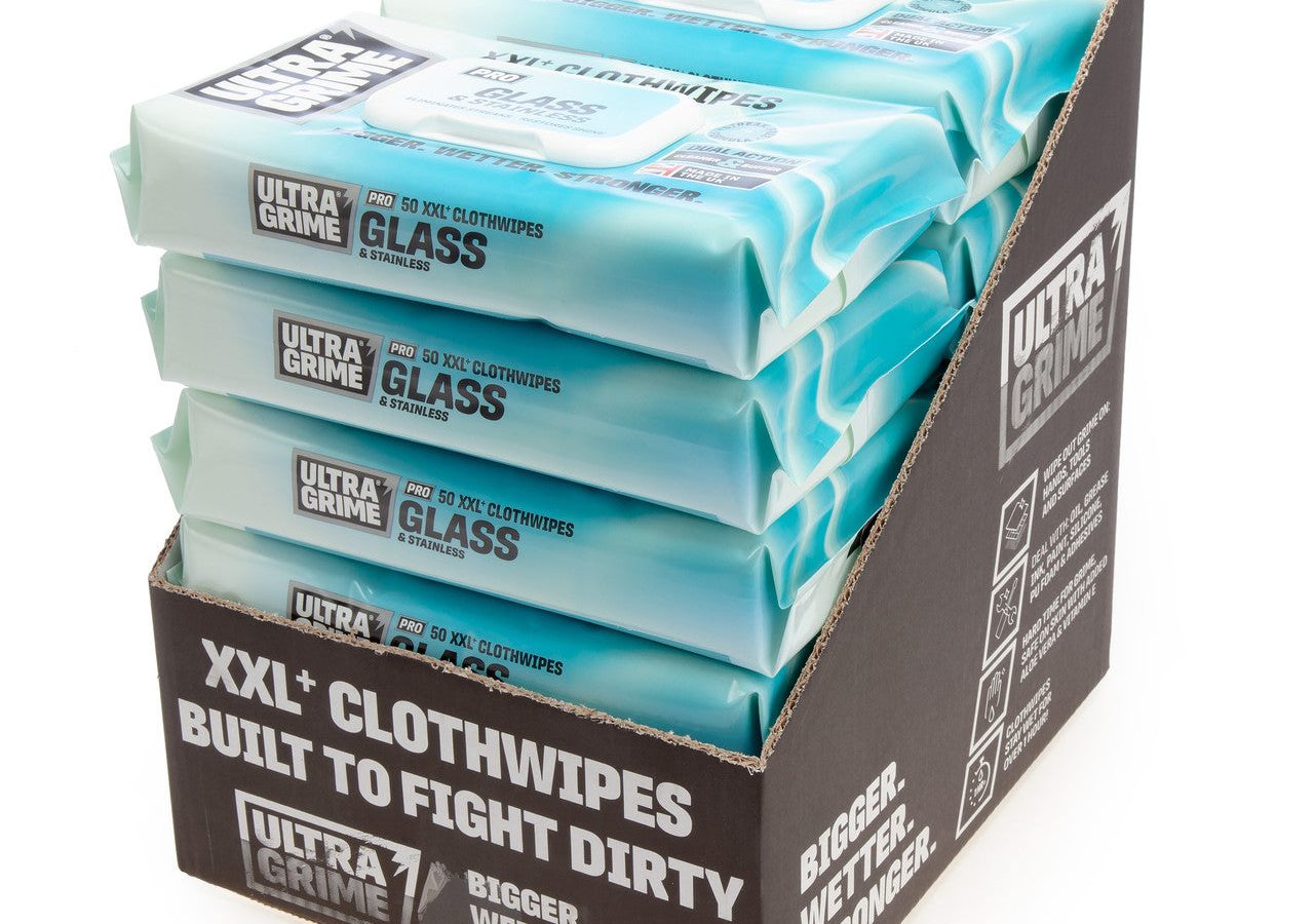 UltraGrime Pro 5980 Glass & Stainless XXL+ Clothwipes (50 Wipes, CDU of 12)