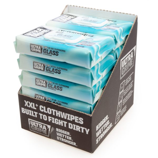 UltraGrime Pro 5980 Glass & Stainless XXL+ Clothwipes (50 Wipes, CDU of 12)