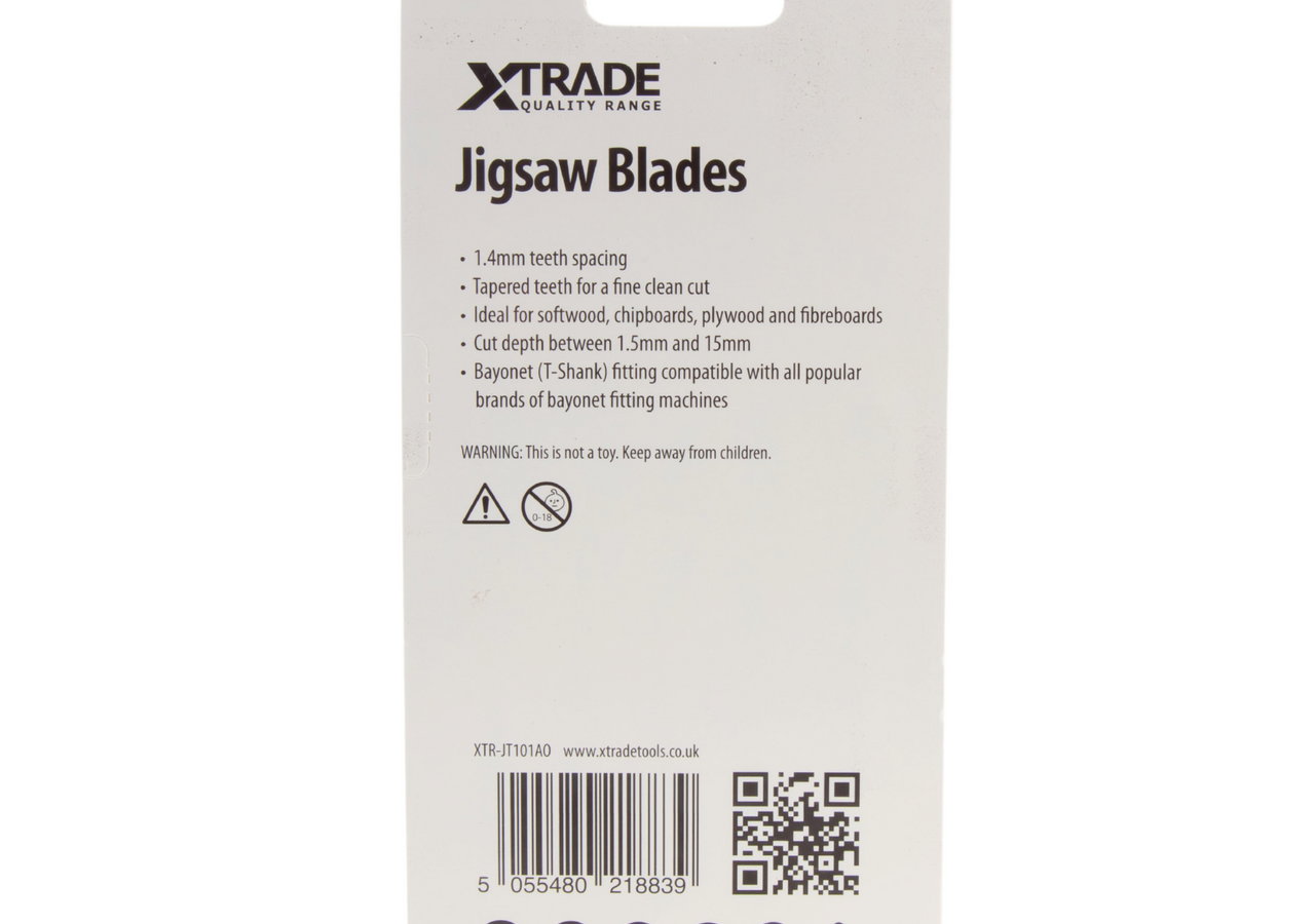 XTrade JT101AO CrV Clean Curve Jigsaw Blade for Wood 83mm 18TPI (Pack of 5)