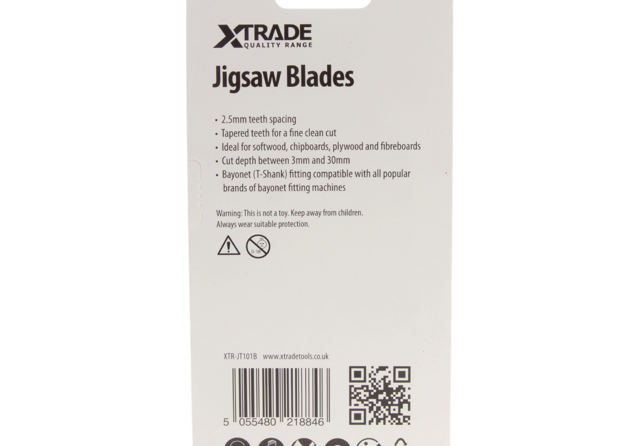 XTrade JT101B CrV Clean Jigsaw Blade for Wood 100mm 10TPI (Pack of 5)