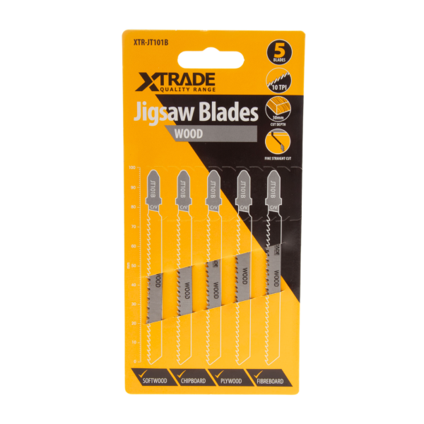 XTrade JT101B CrV Clean Jigsaw Blade for Wood 100mm 10TPI (Pack of 5)
