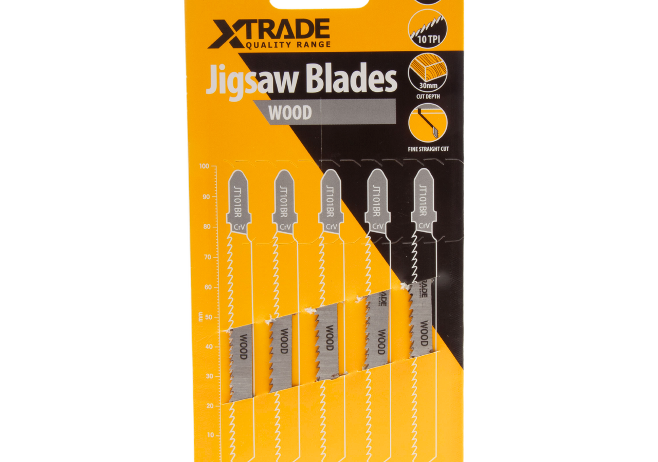 XTrade JT101BR CrV Reverse-Cut Clean Jigsaw Blade for Wood 100mm 10TPI (Pack of 5)