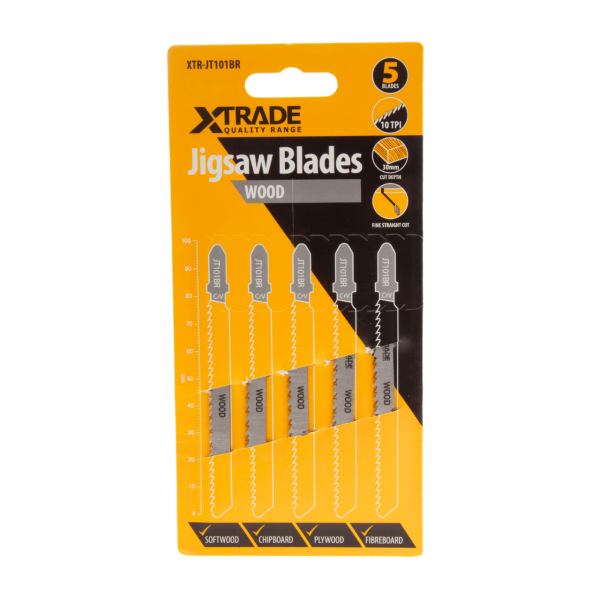 XTrade JT101BR CrV Reverse-Cut Clean Jigsaw Blade for Wood 100mm 10TPI (Pack of 5)