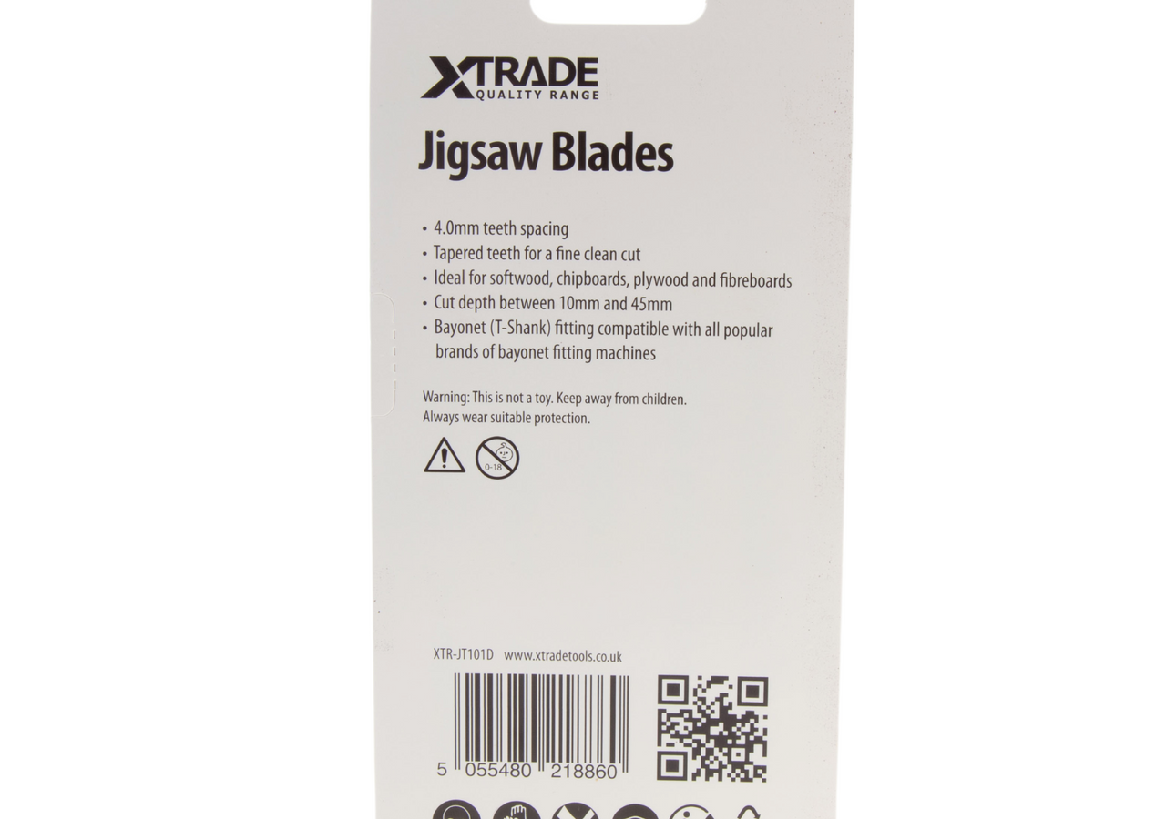 XTrade JT101D CrV Clean Jigsaw Blade for Wood 100mm 6TPI (Pack of 5)