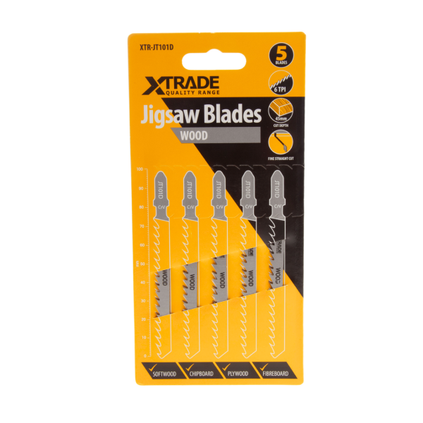 XTrade JT101D CrV Clean Jigsaw Blade for Wood 100mm 6TPI (Pack of 5)