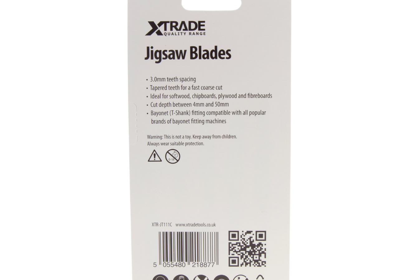 XTrade JT111C CrV Basic Jigsaw Blade for Wood 100mm 8TPI (Pack of 5)