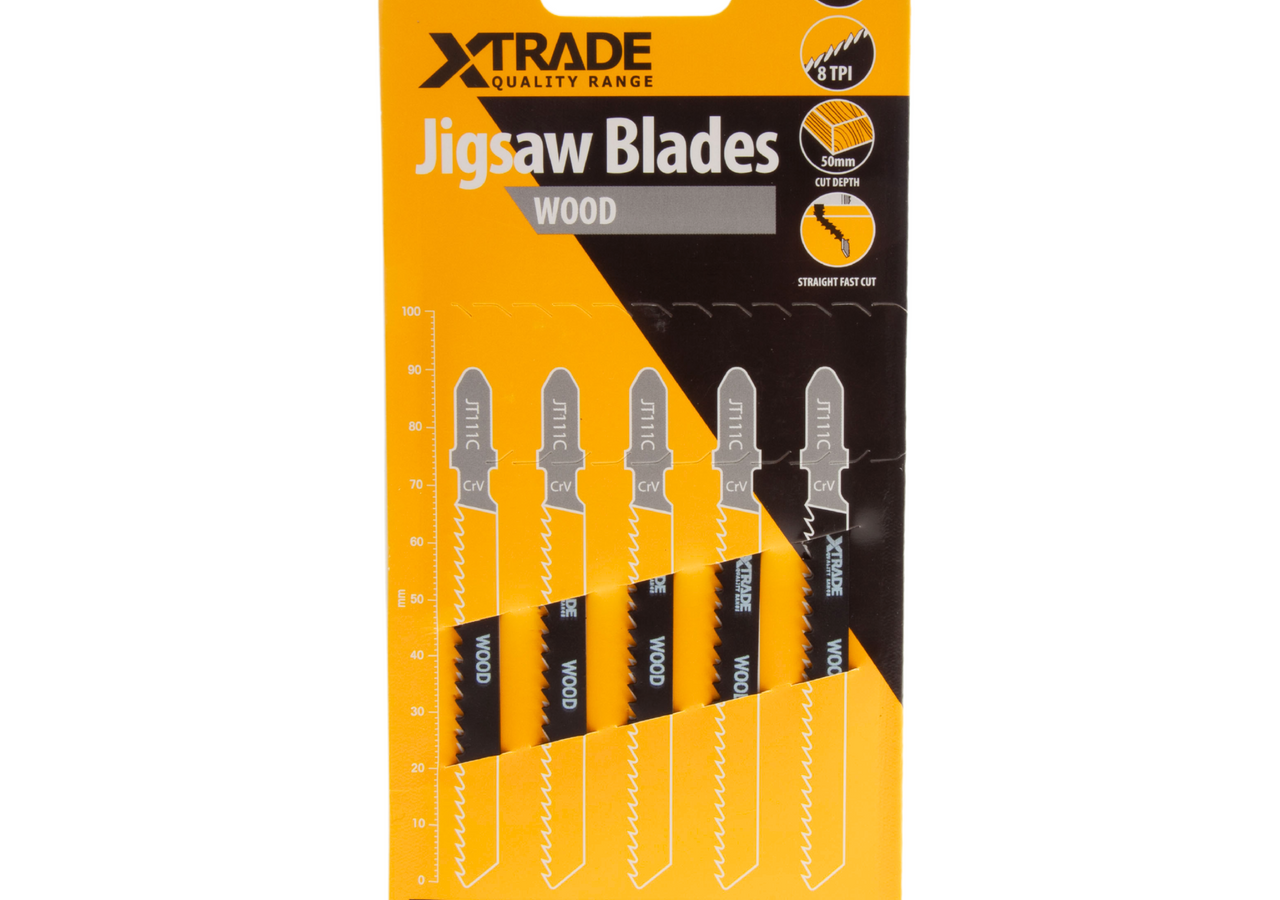 XTrade JT111C CrV Basic Jigsaw Blade for Wood 100mm 8TPI (Pack of 5)