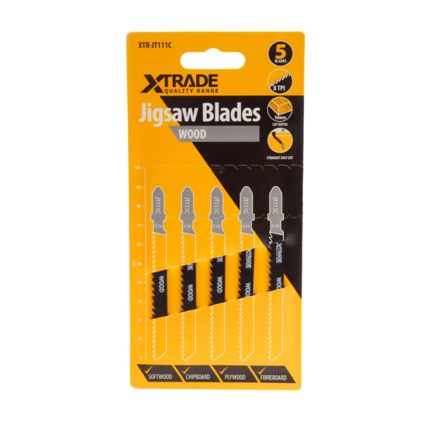 XTrade JT111C CrV Basic Jigsaw Blade for Wood 100mm 8TPI (Pack of 5)