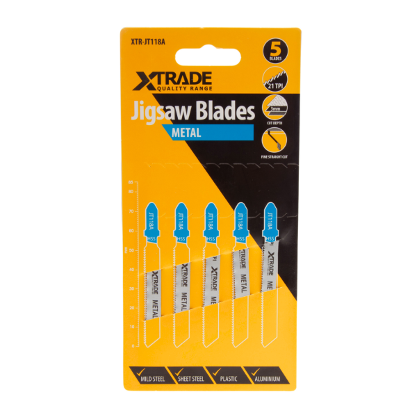 XTrade JT118A HSS Basic Jigsaw Blade for Thin Metal 75mm 21TPI (Pack of 5)