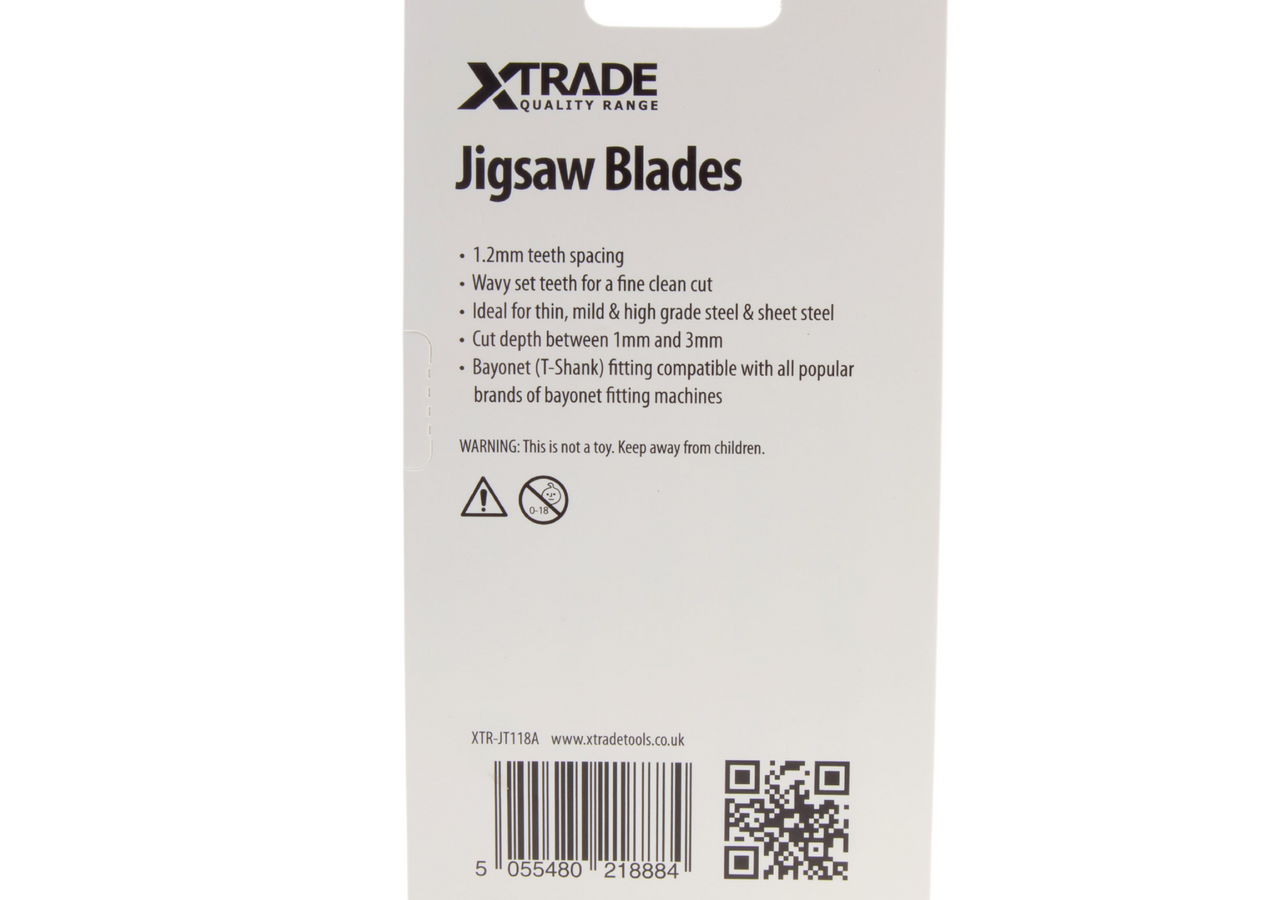 XTrade JT118A HSS Basic Jigsaw Blade for Thin Metal 75mm 21TPI (Pack of 5)