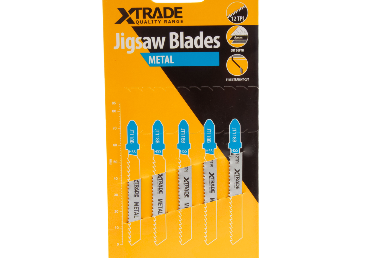 XTrade JT118B HSS Basic Jigsaw Blade for Medium-Thick Metal 75mm 12TPI (Pack of 5)