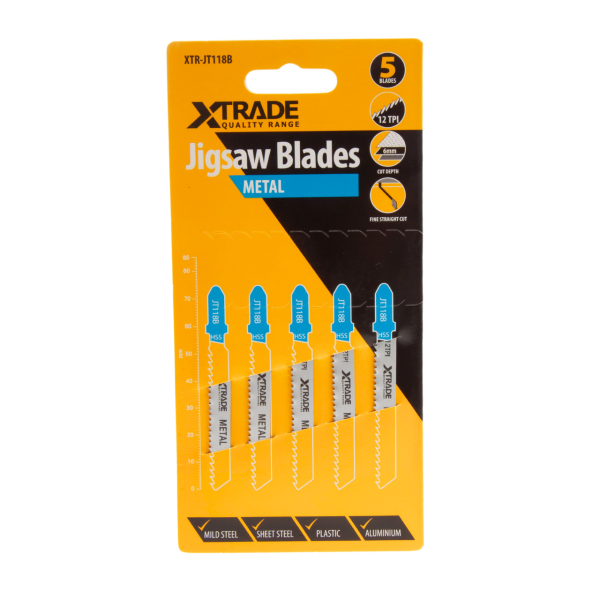 XTrade JT118B HSS Basic Jigsaw Blade for Medium-Thick Metal 75mm 12TPI (Pack of 5)
