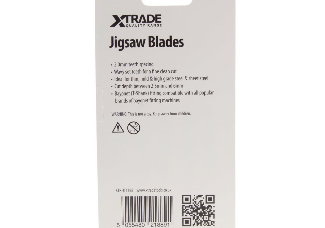 XTrade JT118B HSS Basic Jigsaw Blade for Medium-Thick Metal 75mm 12TPI (Pack of 5)