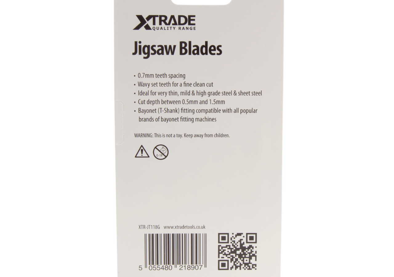 XTrade JT118G HSS Basic Jigsaw Blade for Very Thin Metal 75mm 32TPI (Pack of 5)