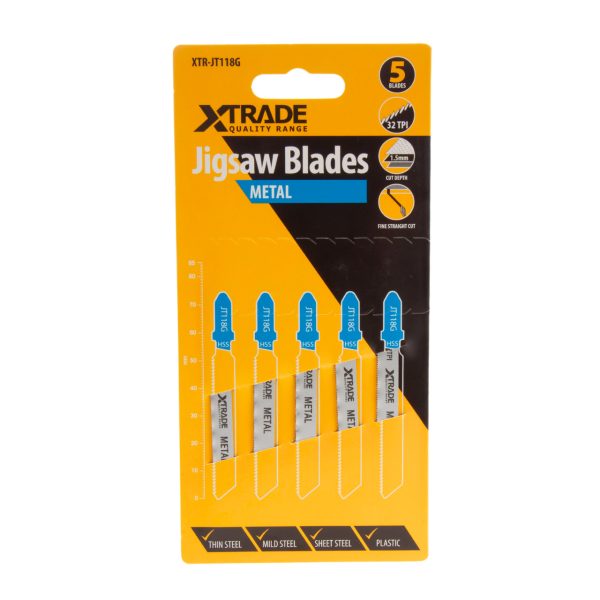 XTrade JT118G HSS Basic Jigsaw Blade for Very Thin Metal 75mm 32TPI (Pack of 5)