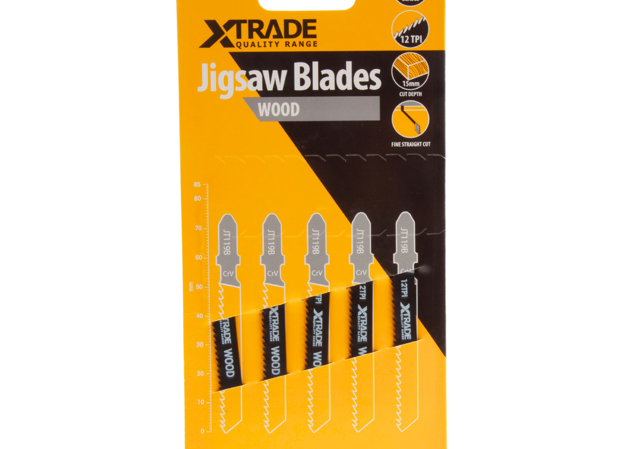XTrade JT119B CrV Basic Jigsaw Blade for Wood 75mm 12TPI (Pack of 5)