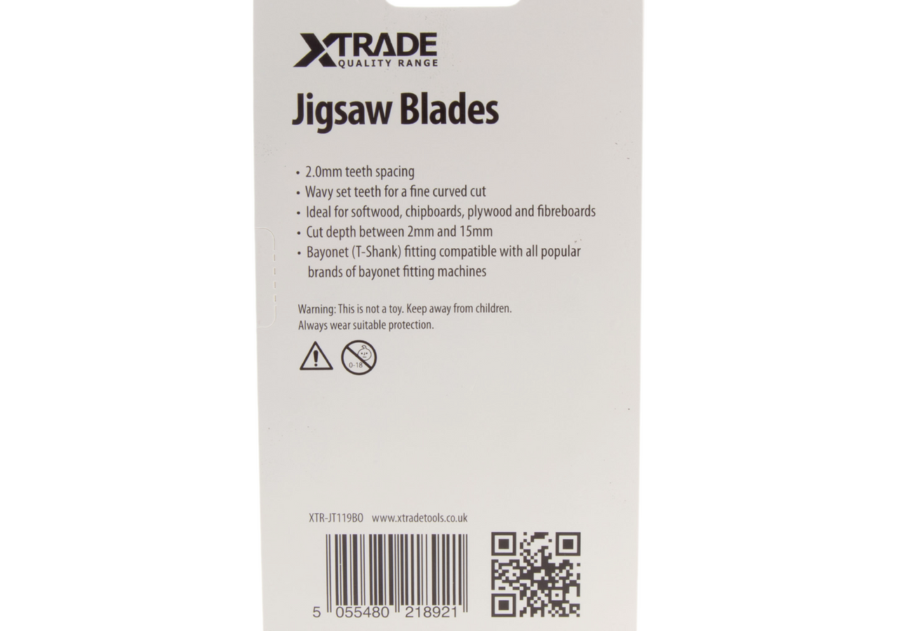 XTrade JT119BO CrV Basic Curve Jigsaw Blade for Wood 75mm 12TPI (Pack of 5)