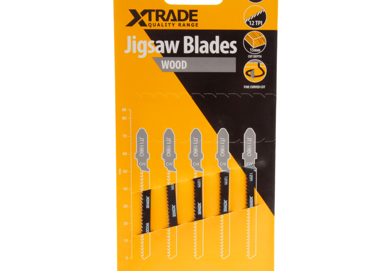 XTrade JT119BO CrV Basic Curve Jigsaw Blade for Wood 75mm 12TPI (Pack of 5)