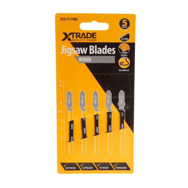 XTrade JT119BO CrV Basic Curve Jigsaw Blade for Wood 75mm 12TPI (Pack of 5)