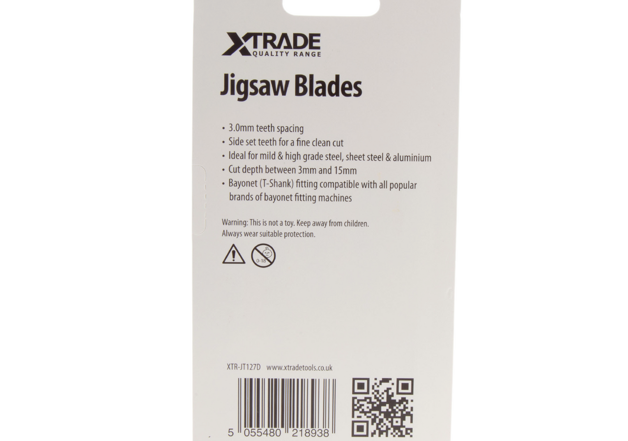 XTrade JT127D HSS Special Jigsaw Blade for Aluminium 100mm 8TPI (Pack of 5)
