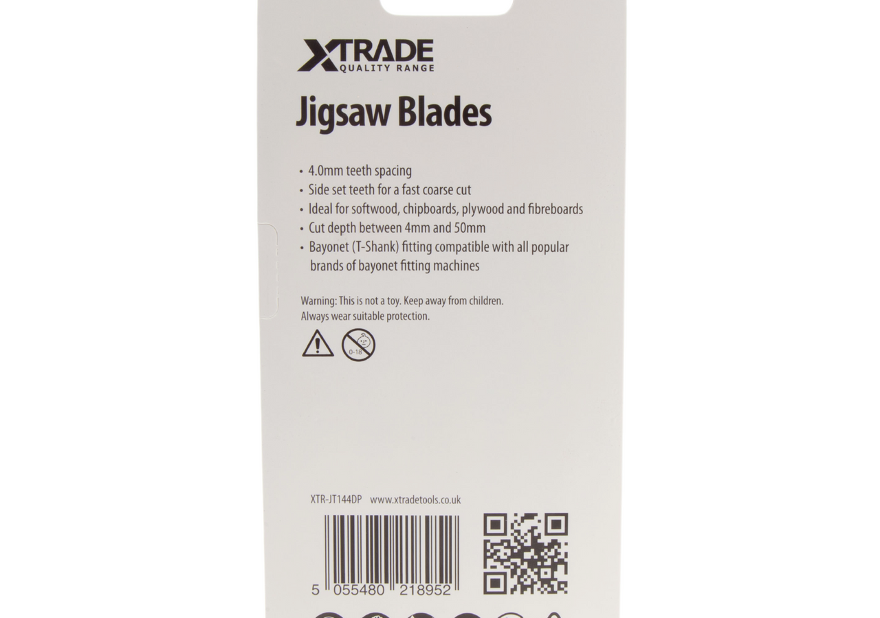 XTrade JT144DP CrV Precision Jigsaw Blade for Wood 100mm 6TPI (Pack of 5)